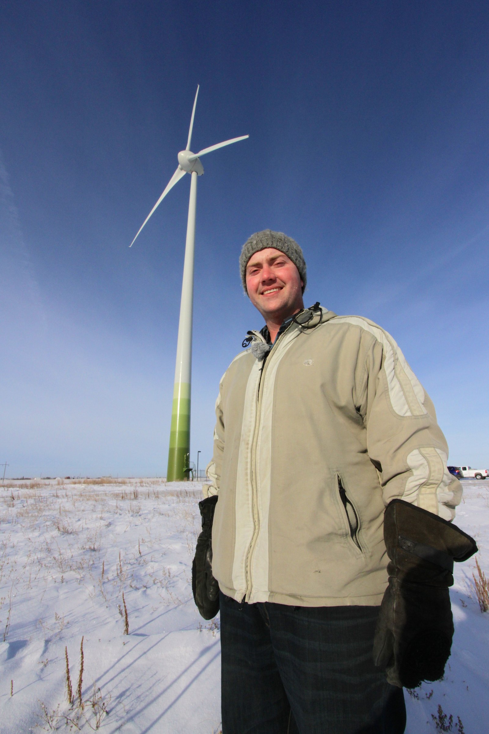 Ryan Jansen of the Saskatchewan Research Council research shows batteries can increase a wind turbine's capacity factor significantly, allowing grid operators to incorporate more wind turbines. Photo David Dodge, Green Energy Futures