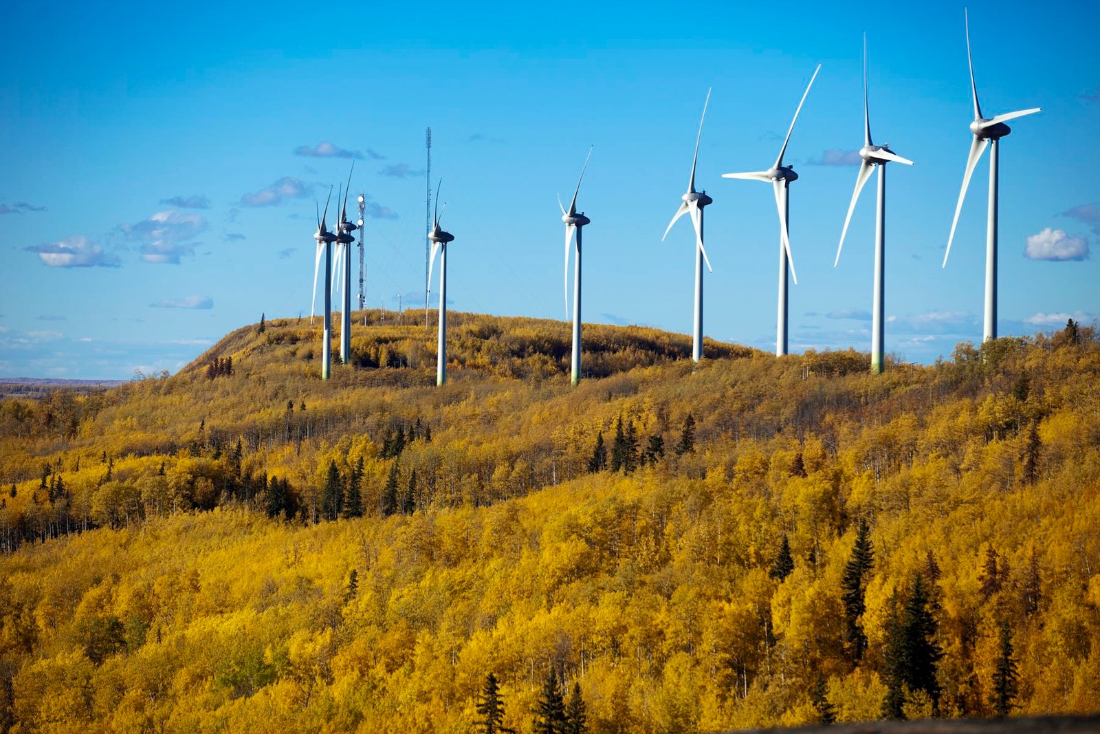 Bear Mountain Wind Park defines the skyline around the city of Dawson Creek.