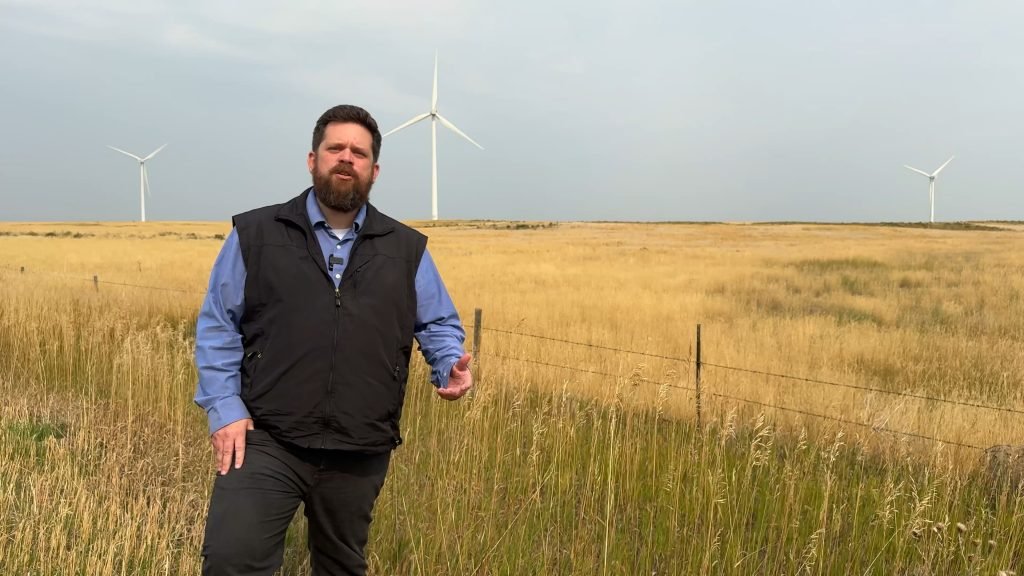 Grayson Mauch at the MW 6Box Spring Wind Farm in Medicine Hat.