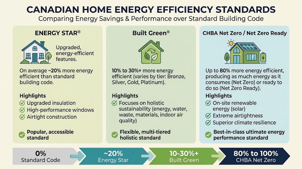 Graphic comparing Energy Star, Built Green and CHBA Net Zero